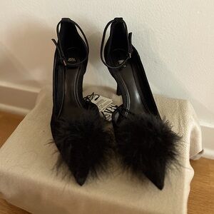 ZARA FEATHER TRIM LEATHER HEELS (NEW)